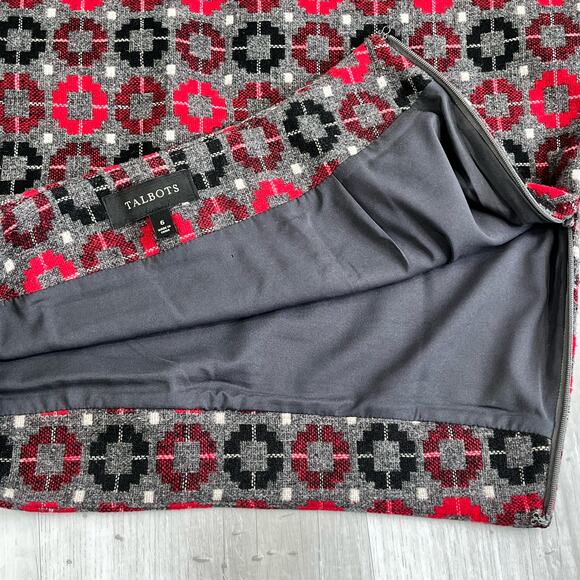 Talbots Wool Blend Pencil Skirt Red Gray Black Lined Warm Short Academia Preppy - Picture 7 of 13
